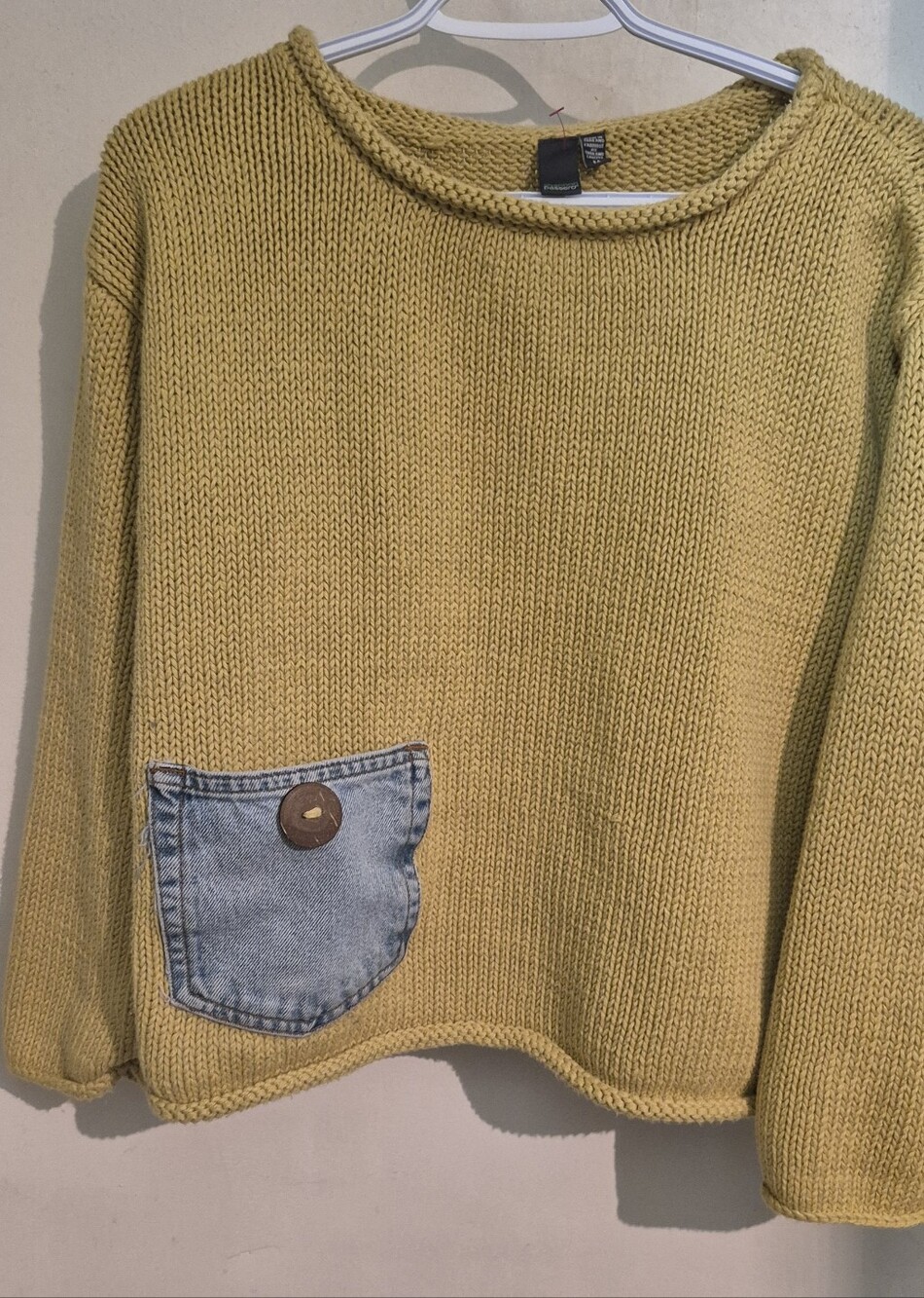 Shannon Passero Mustard Yellow Sweater with Denim Pocket SZ.M